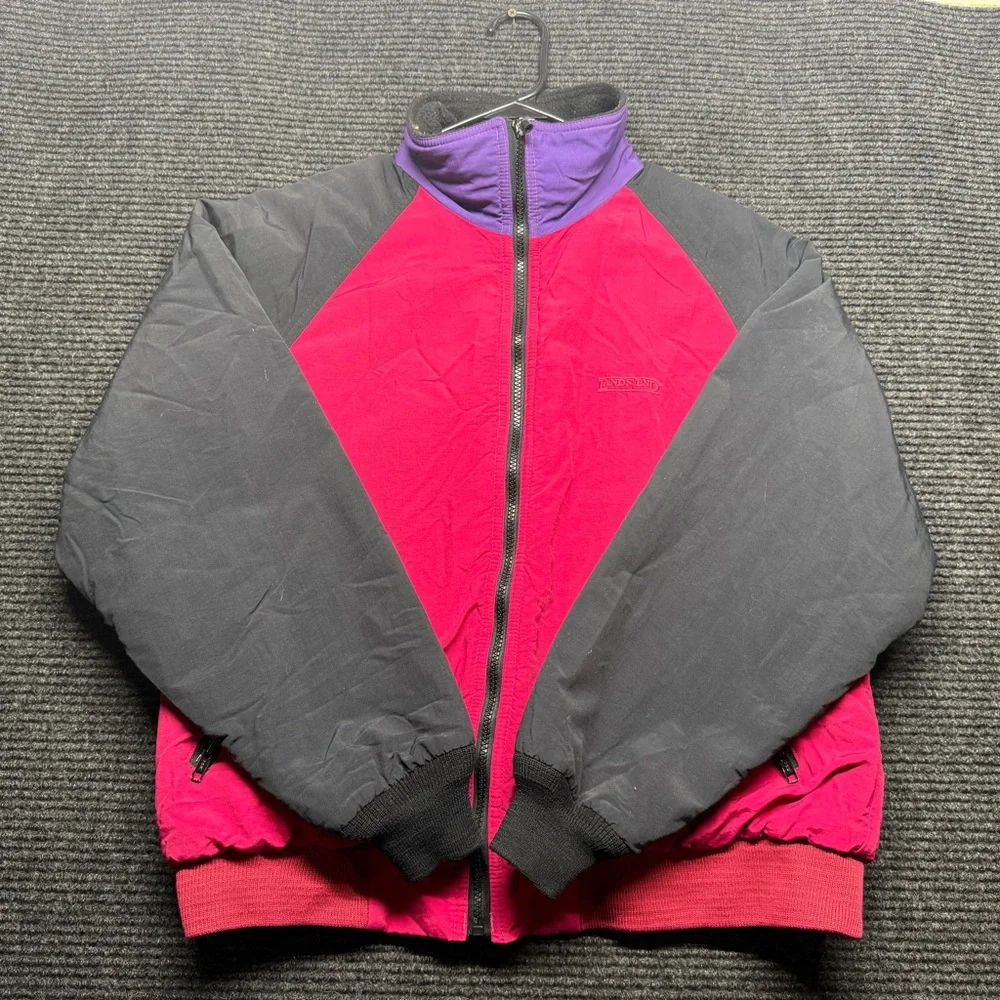 Vintage Land’s End Squall Jacket Red Black Purple 90s soft shell - Picture 1 of 6